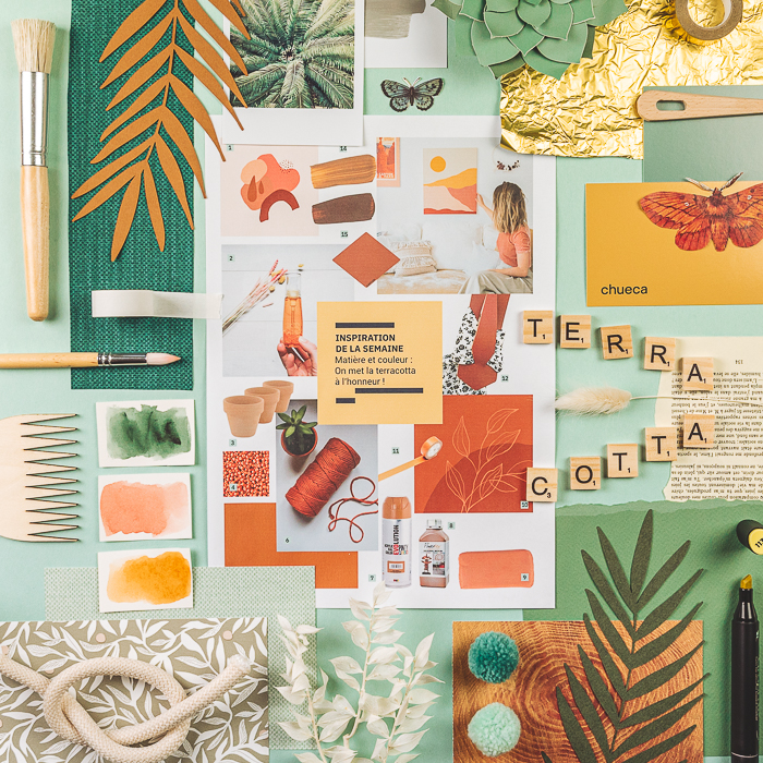 Moodboard artistique inspiration Terracotta pour la marketplace du DIY I Make.